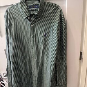 Ralph Lauren Men's Green and White Striped Shirt